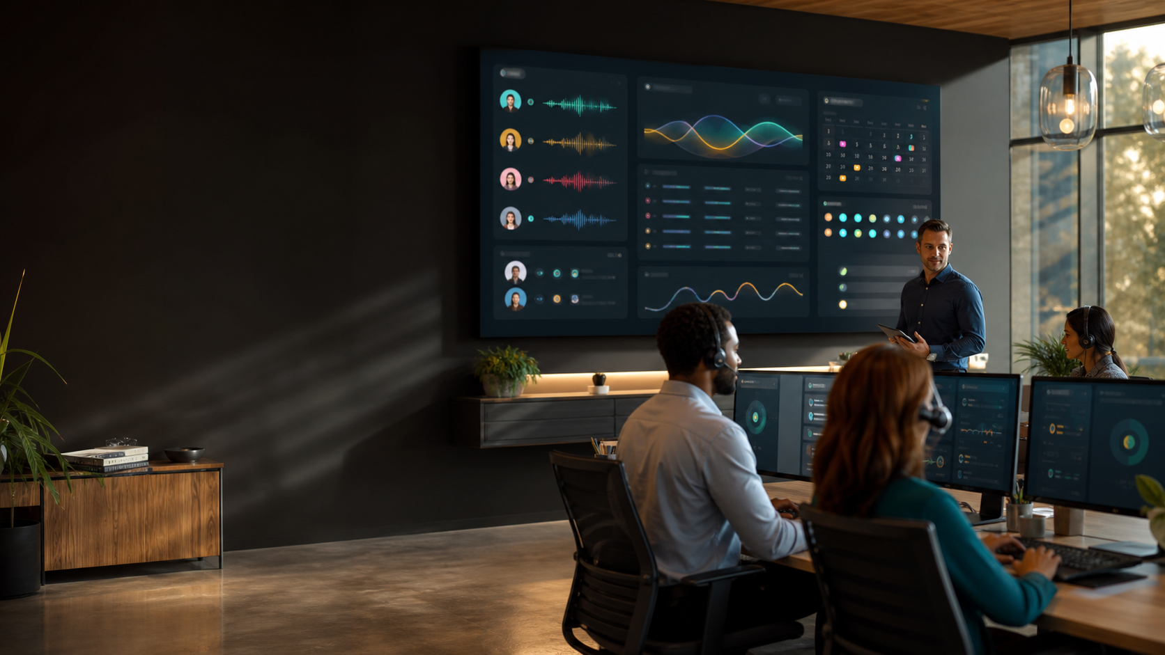 A visual dashboard showing an active AI workforce